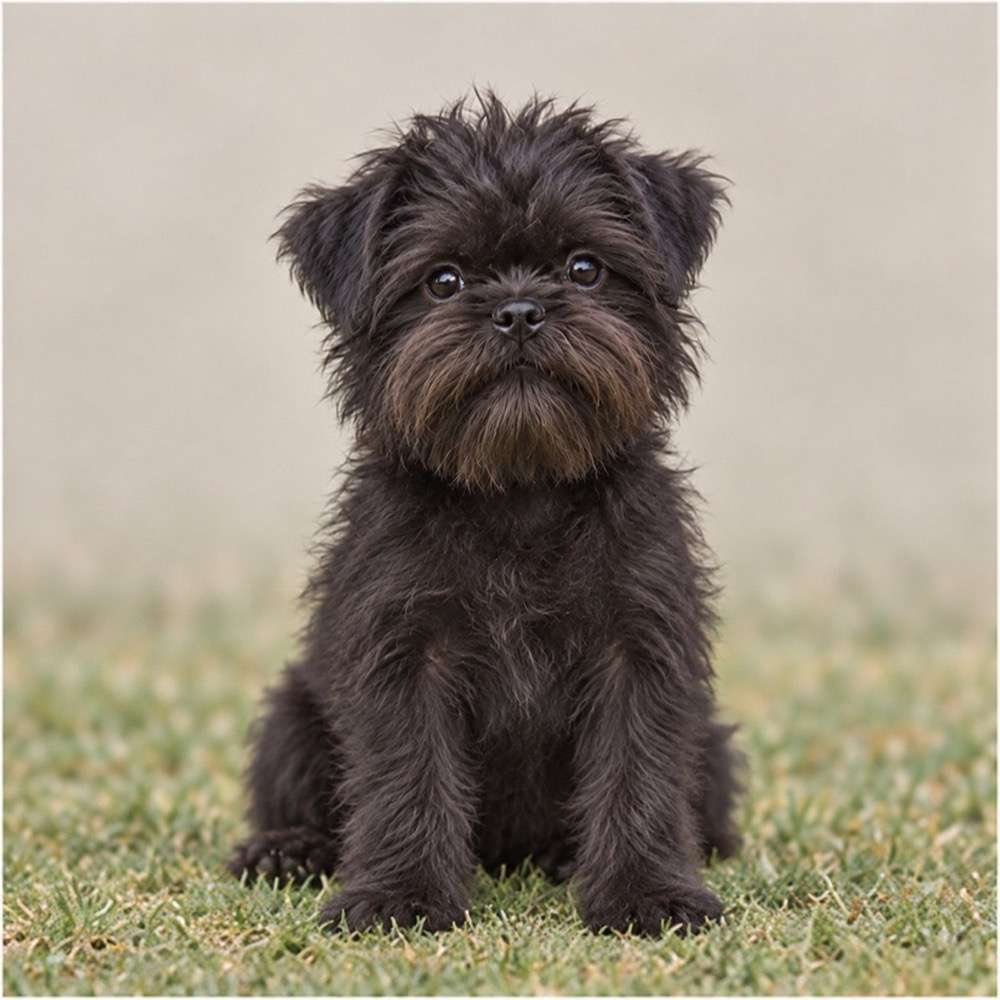 A small, wiry dog with a distinctive coat, alert expression, and playful stance