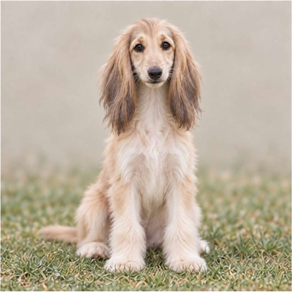 Elegant Afghan Hound with long, flowing coat, standing gracefully in profile