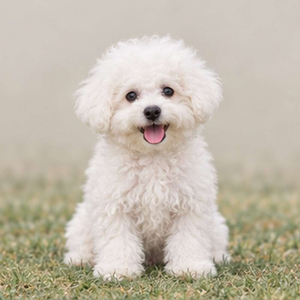 Fluffy white coat, playful stance, bright expressive eyes, and happy demeanor