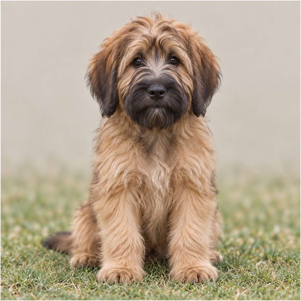 A shaggy-coated dog with a long, flowing mane, standing proudly outdoors