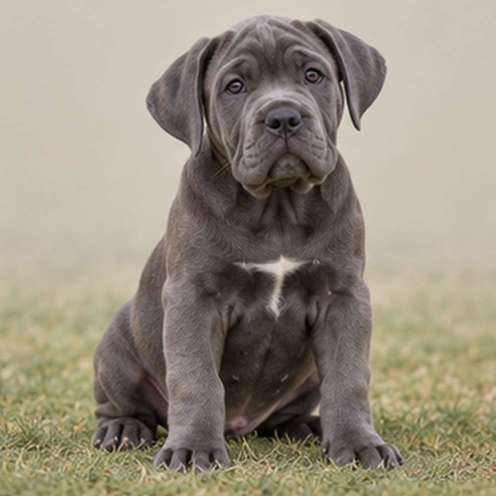 Muscular, large dog with short black coat standing confidently in profile