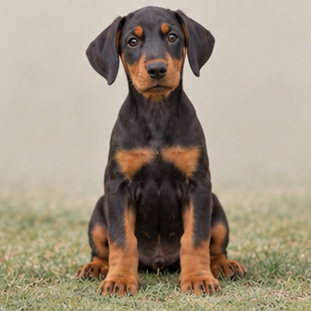 Elegant black and tan Doberman standing alert with a proud posture