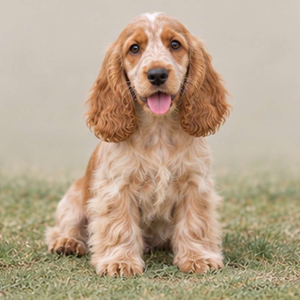 Fluffy, golden-brown dog with long ears sitting attentively outdoors