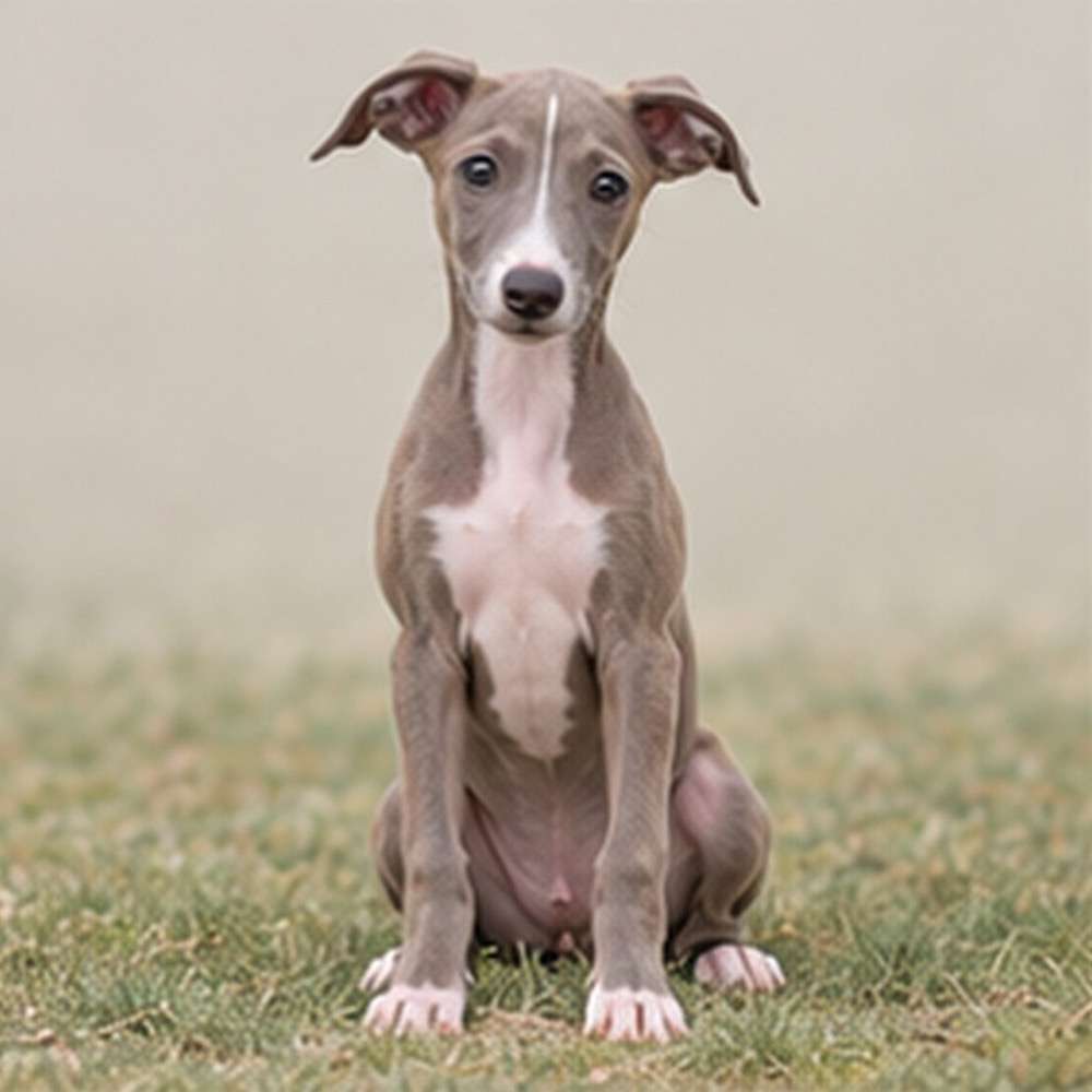Sleek, slender dog with short coat and elegant posture, looking curiously