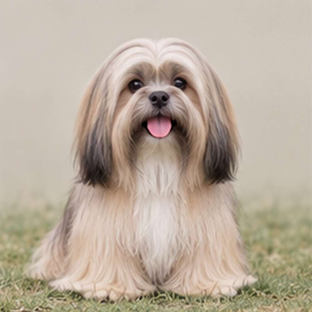 Fluffy, long-haired dog with a flowing coat, sitting upright, alert expression