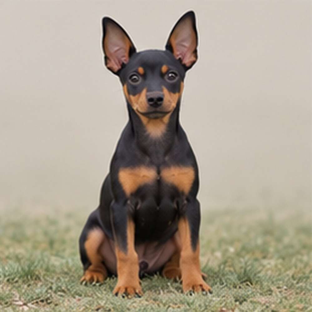 Small, sleek dog with a short coat, standing alert and proud