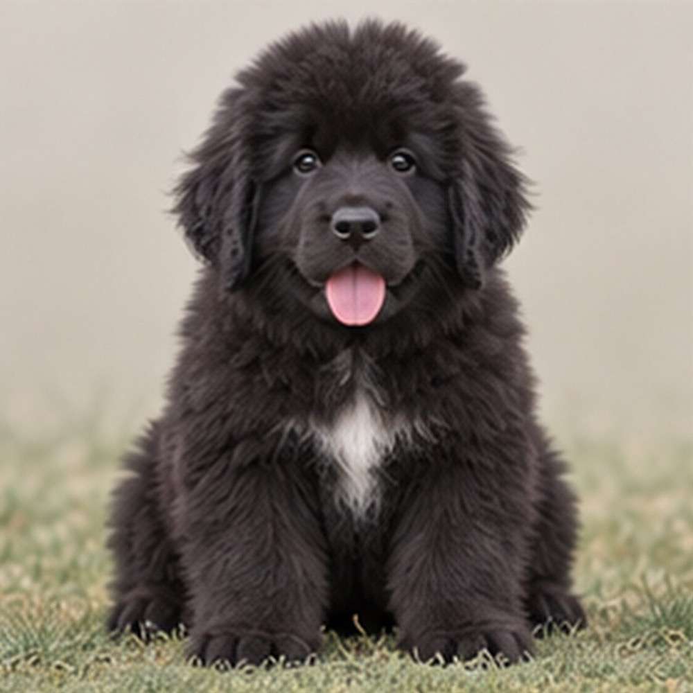 Large black dog with a thick, water-resistant coat sitting on grass