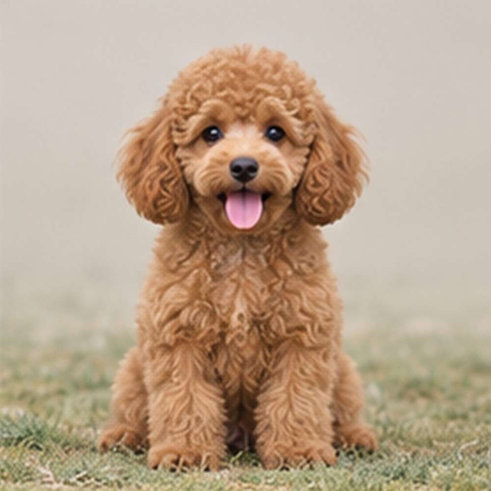 Curly-coated poodle standing alert in a lush green park