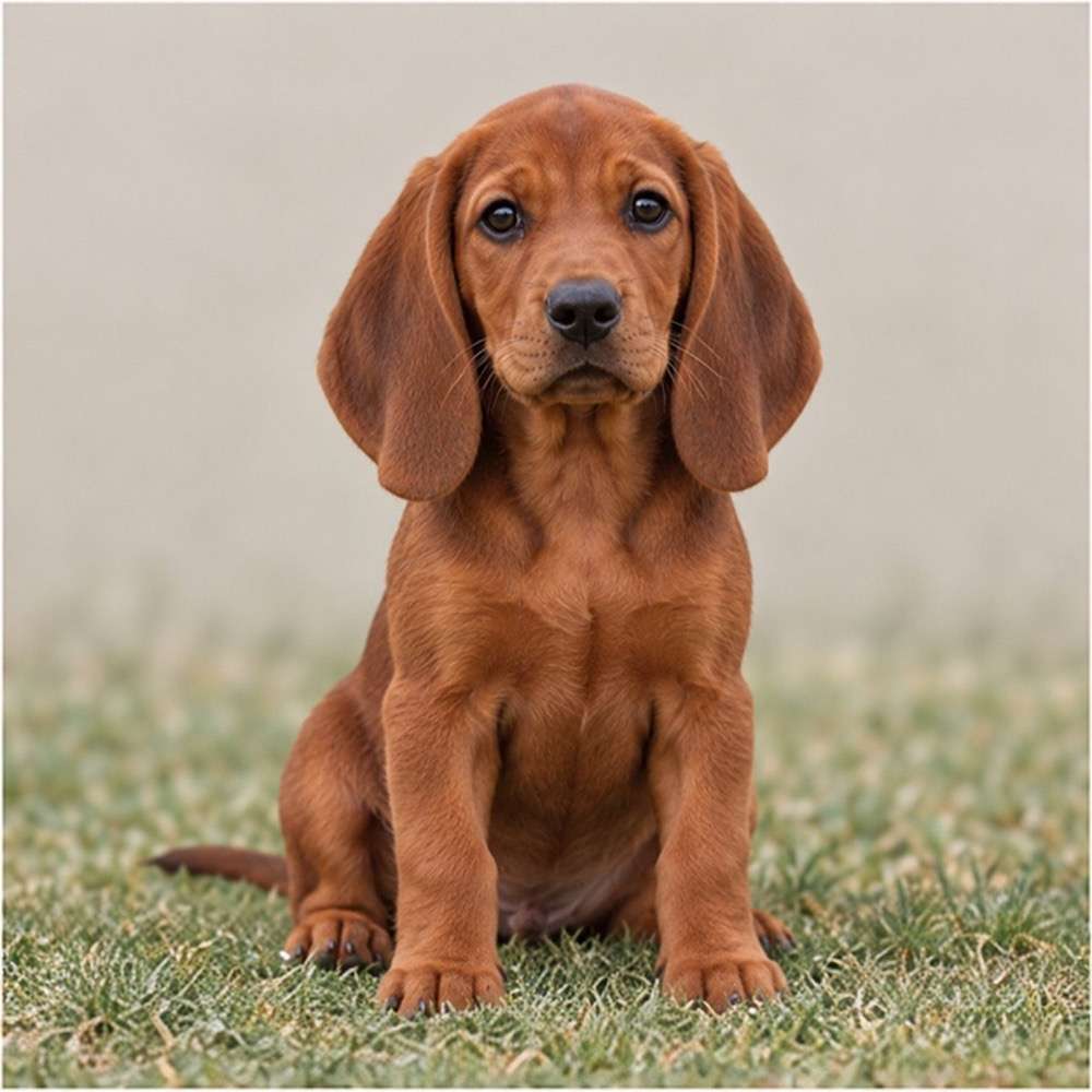 A sleek, reddish-brown dog with a short coat, standing proudly outdoors