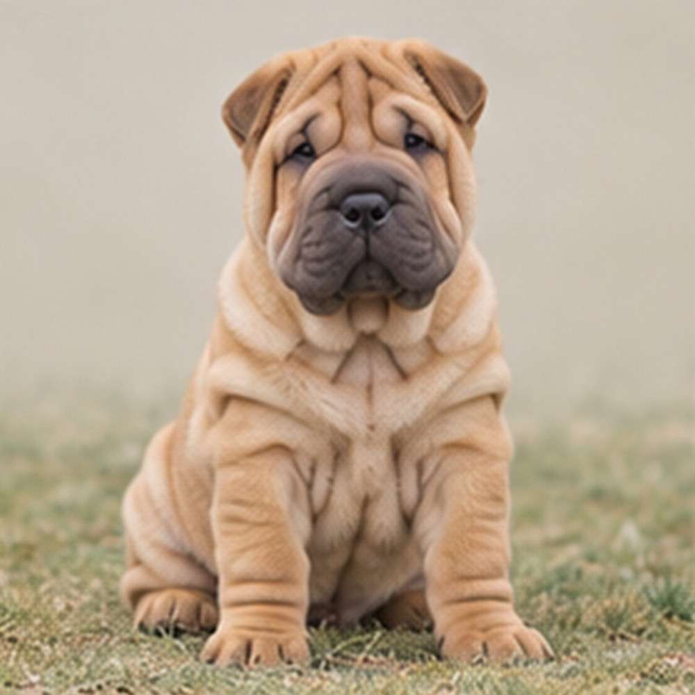Wrinkled brown coat, standing posture, expressive eyes, and relaxed demeanor