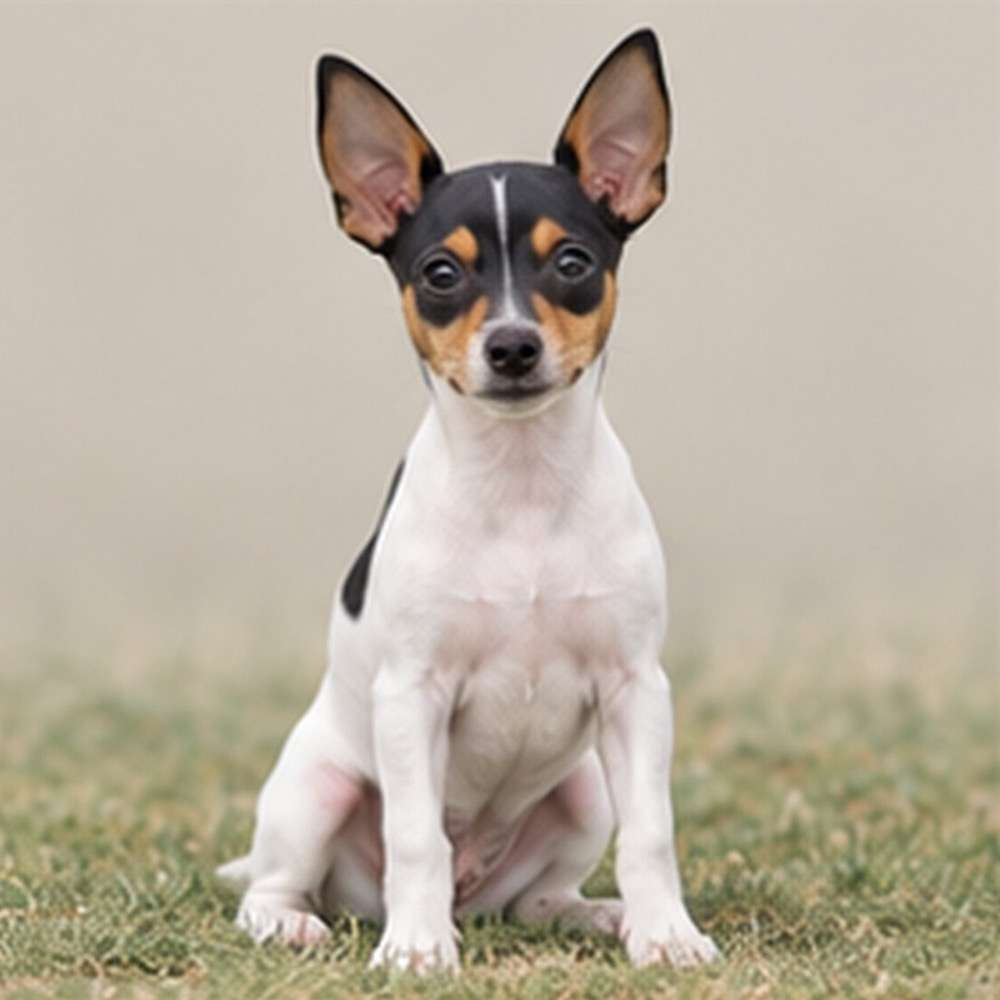 Small dog with a sleek coat, alert posture, and bright eyes